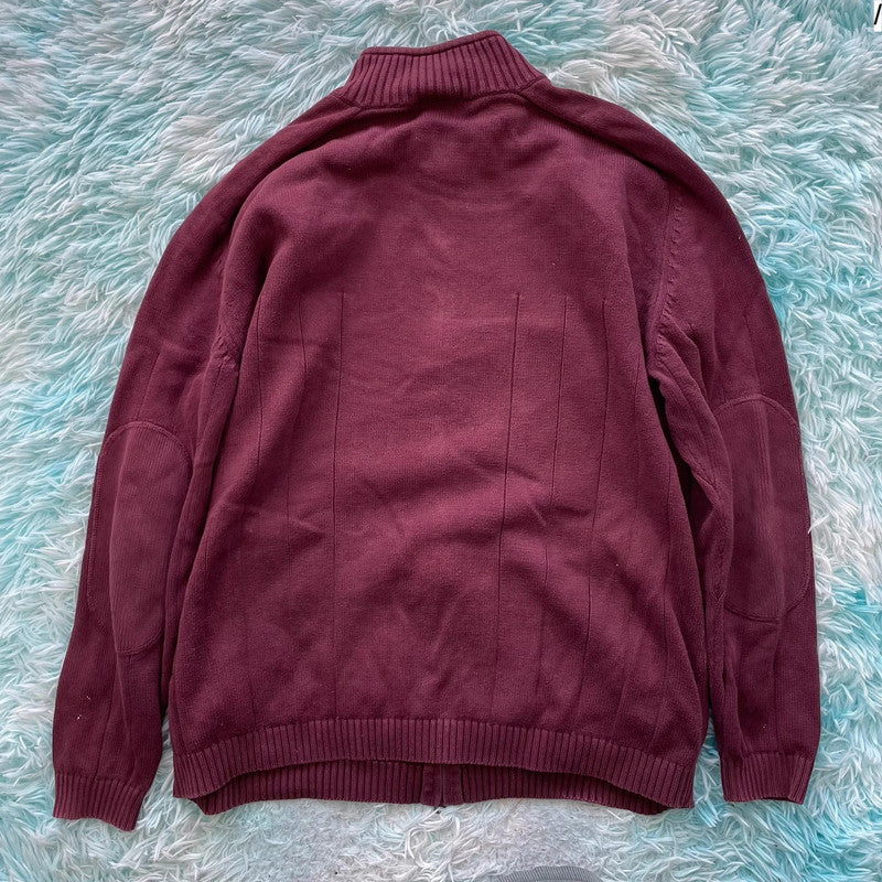 Vintage Maroon Lacoste Knitted Jumper Full Zip - XXL