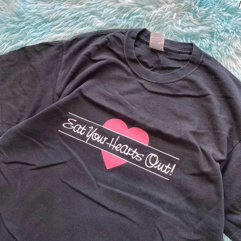 Vintage 00s Black Eat Your Hearts Out T Shirt - L