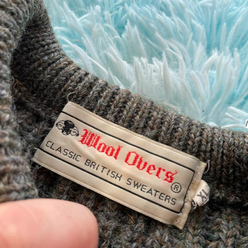 Vintage 90s Khaki Wool Overs Chunky Wool Jumper - XL