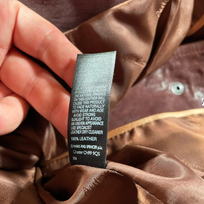 Vintage Y2K Red M&S Leather Jacket Belted - UK10
