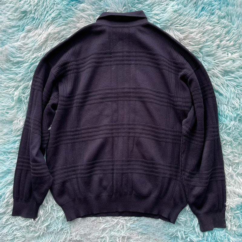 Vintage 90s Navy Collared Golf Jumper - Small