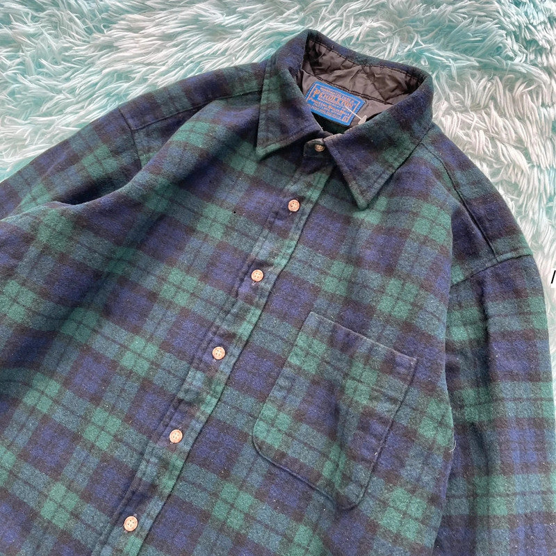 Vintage Green & Navy Pendleton Flannel Shirt - Large