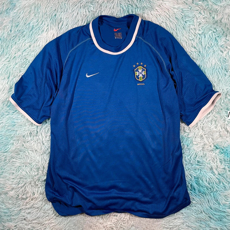 Vintage 2000-02 Brazil Shirt Blue Away Kit Nike - Large