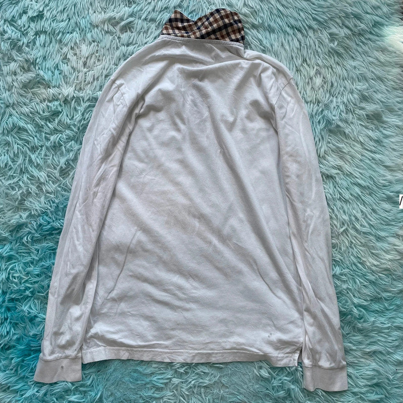 White Aquascutum Long Sleeve Polo Shirt - Medium
