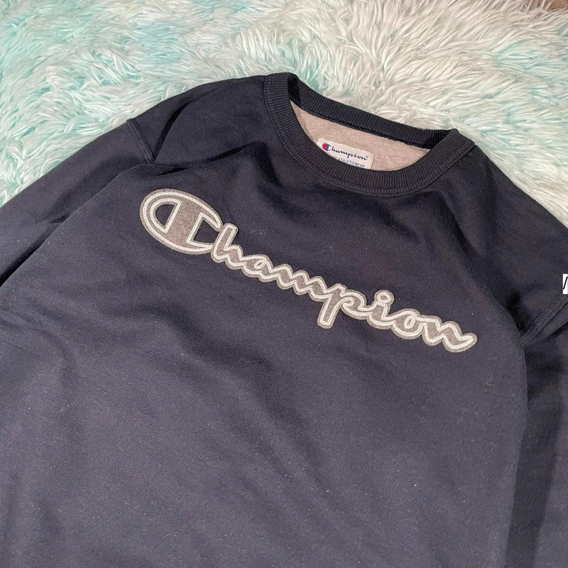 Vintage Navy Champion Spellout Sweatshirt - Medium