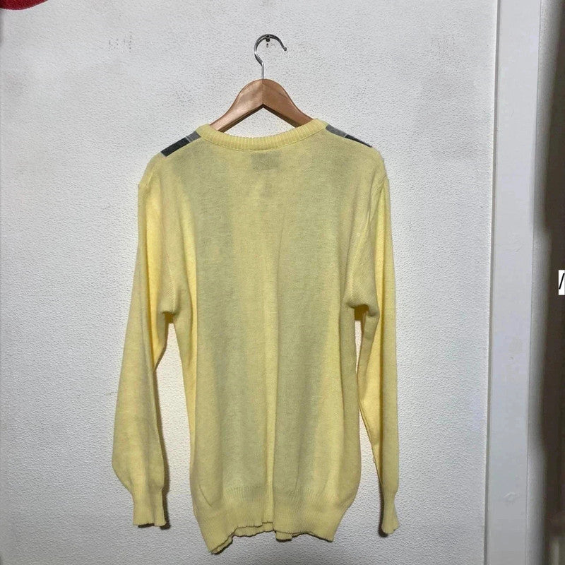 Vintage 80s Yellow Striped Grunge Patterned Knitted Jumper - Large