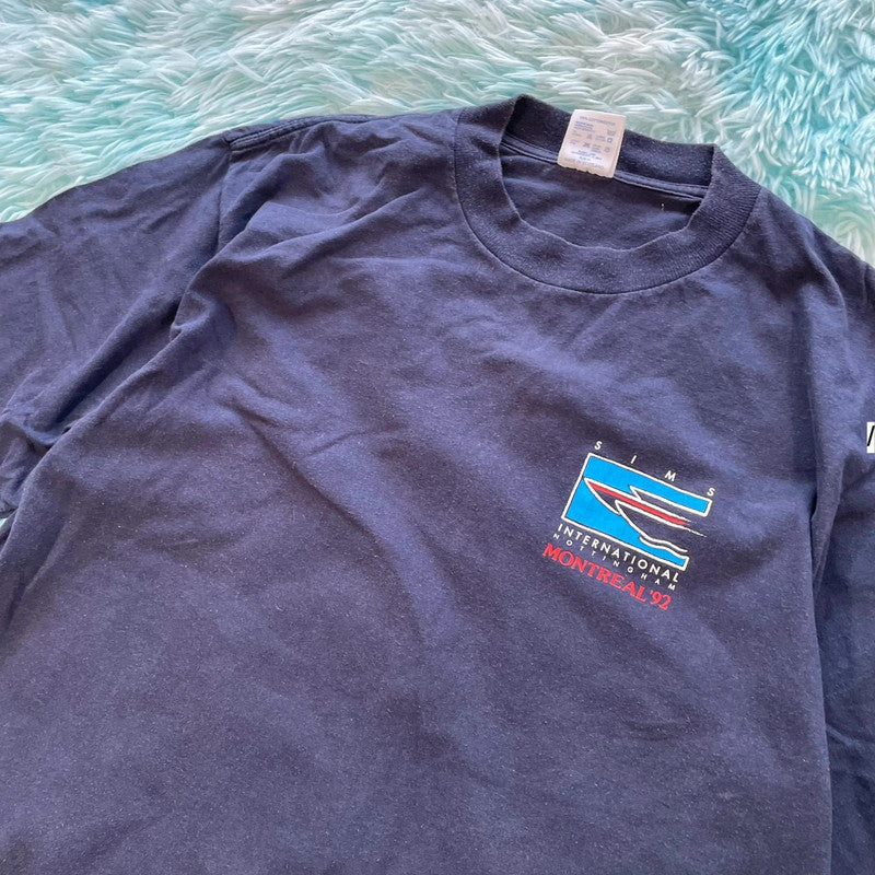 Vintage 90s Navy Montreal Tech Graphic T Shirt - XL