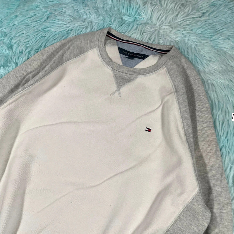 White & Grey Tommy Hilfiger Sweatshirt- Large