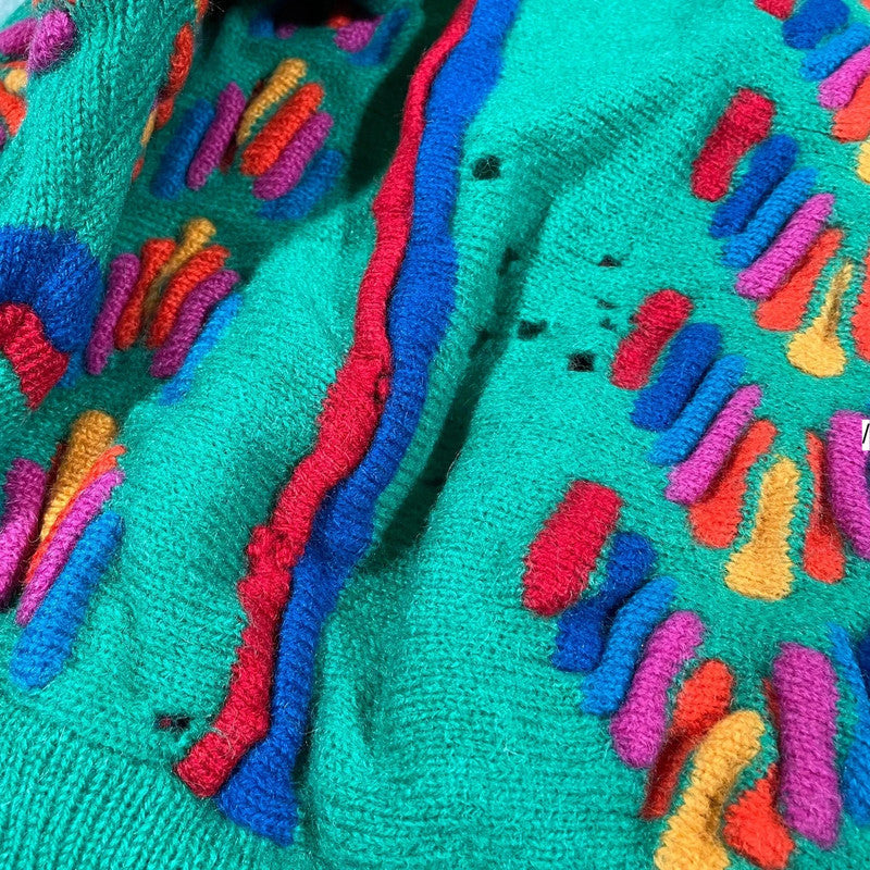 Vintage 90s Green Patterned Tulchan Knitted Jumper - Large