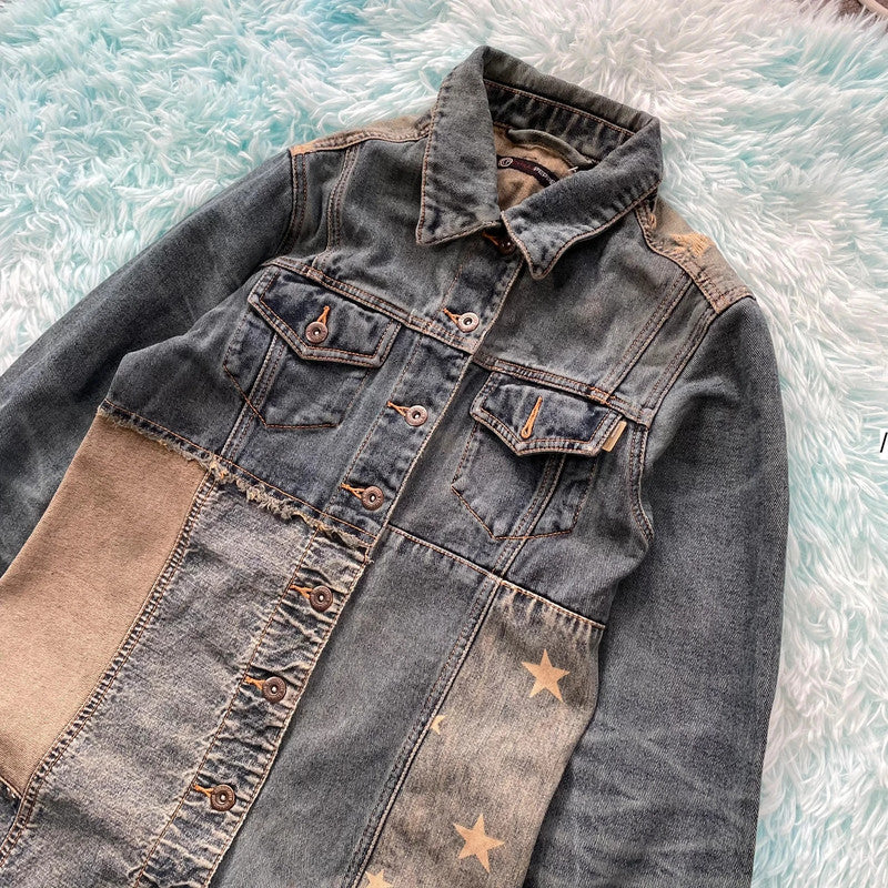Vintage 90s Patterned Denim Trench Coat - Size 8
