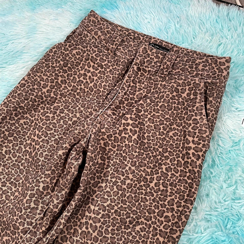 Brown Leopard Print Trousers - Small