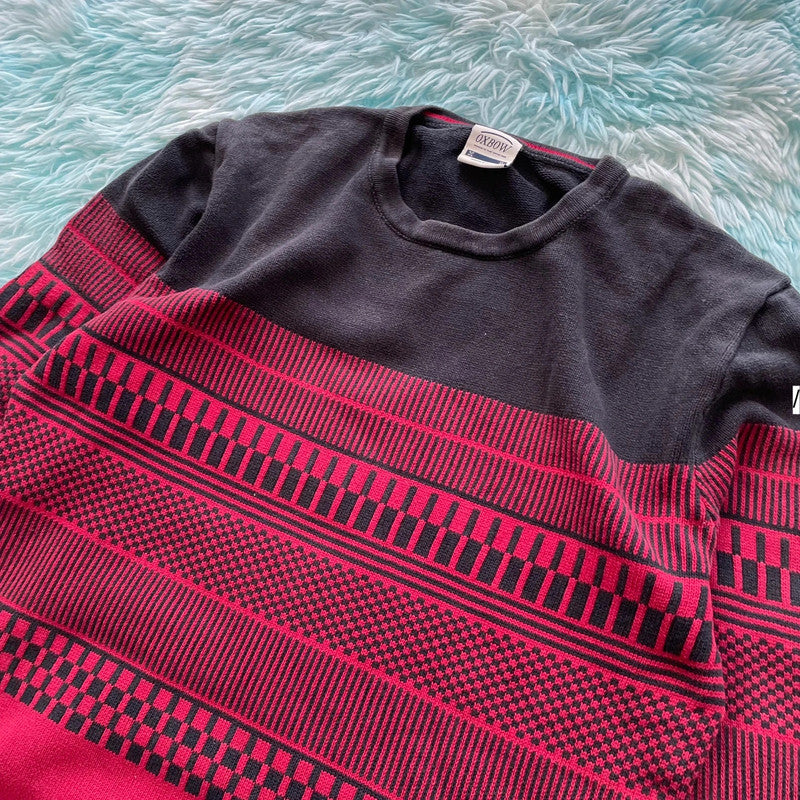 Red & Black Patterned Oxbow Knitted Jumper - XL