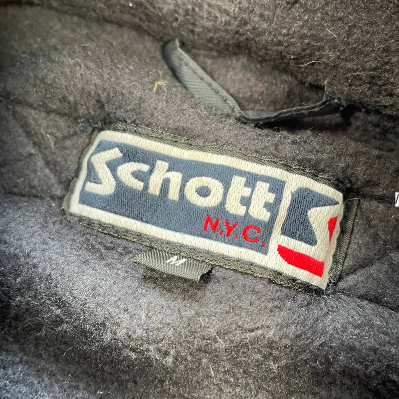Vintage Black Schott Fleece Jacket - Medium