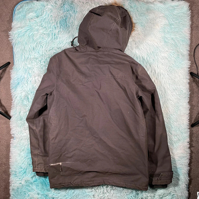 Grey Quiksilver Coat Jacket Fur Hood - medium