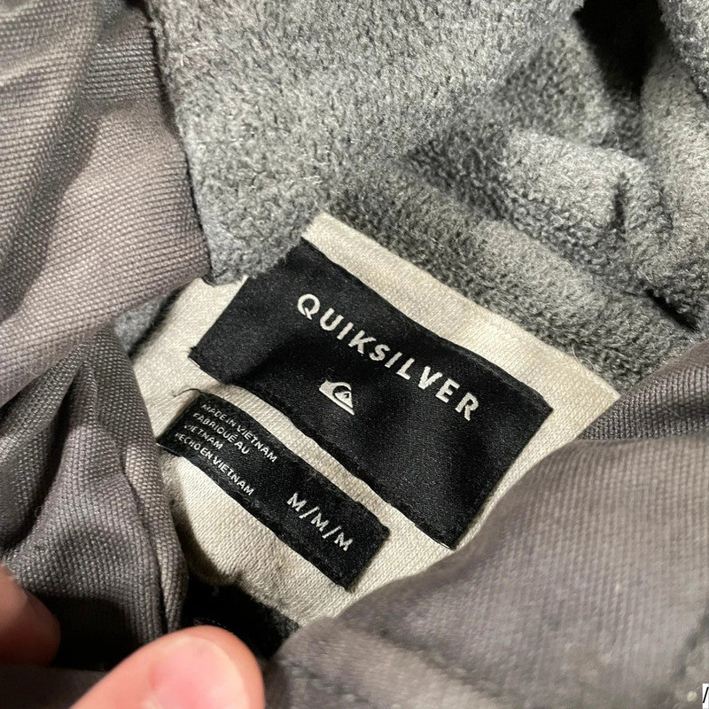 Grey Quiksilver Coat Jacket Fur Hood - medium
