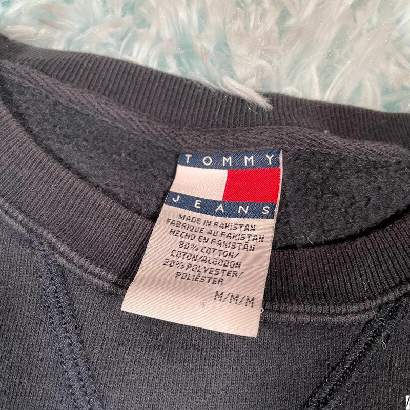 Vintage 90s Black Tommy Hilfiger Jeans Spellout Sweatshirt - Medium