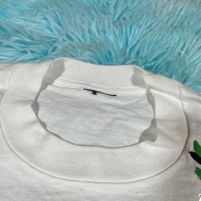 Vintage 80s White Floral Print T Shirt - Large