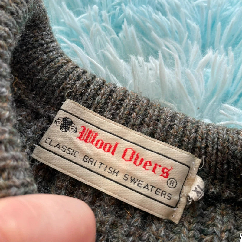 Vintage 90s Khaki Wool Overs Chunky Wool Jumper - XL