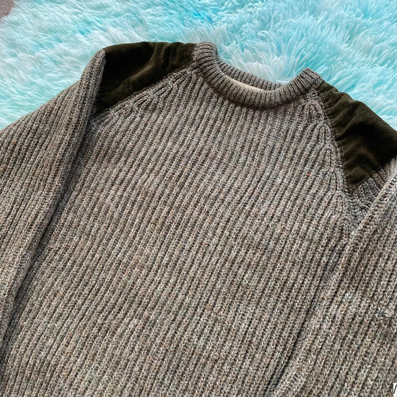 Vintage 90s Khaki Wool Overs Chunky Wool Jumper - XL