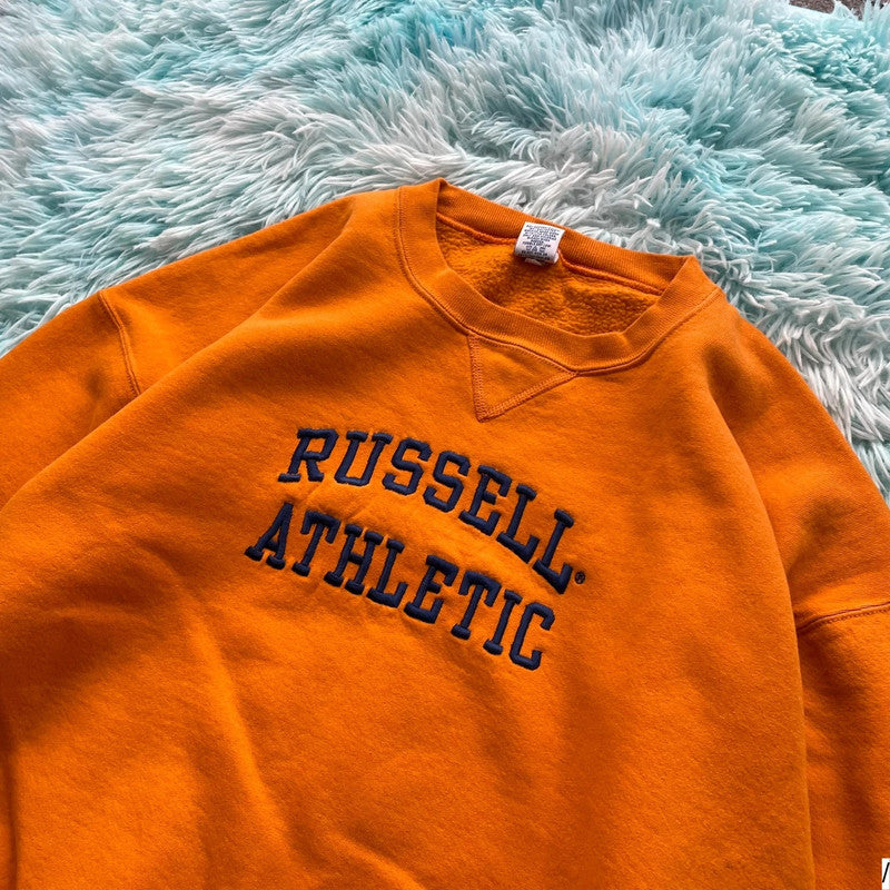 Vintage 90s Orange Russell Athletic Sweatshirt Spellout - XL