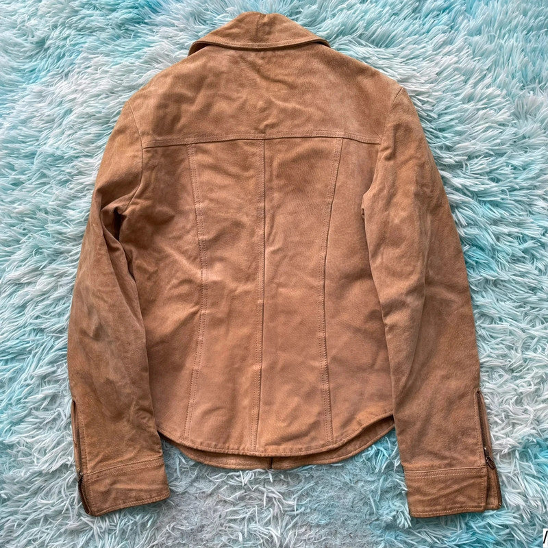 Vintage Beige Marlboro Classics Suede Leather Jacket - Large