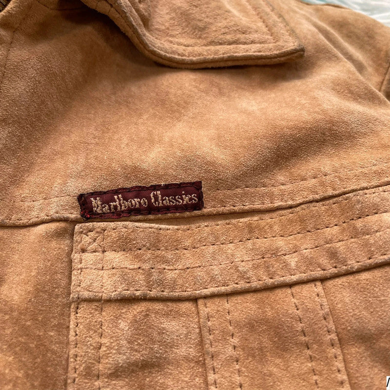 Vintage Beige Marlboro Classics Suede Leather Jacket - Large