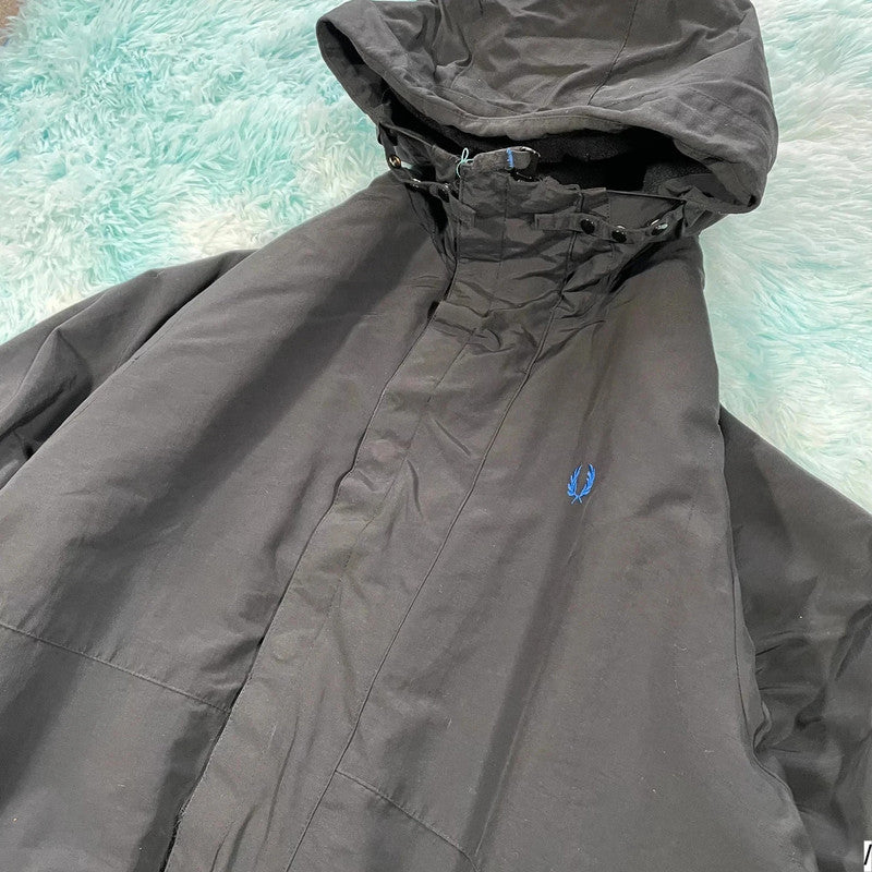 Black Fred Perry Jacket Coat Fleece Lined - Large