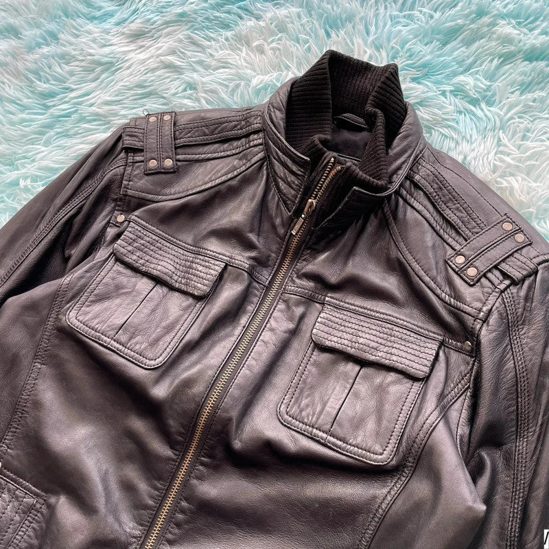 Vintage Y2K Black Helium Leather Jacket - Large