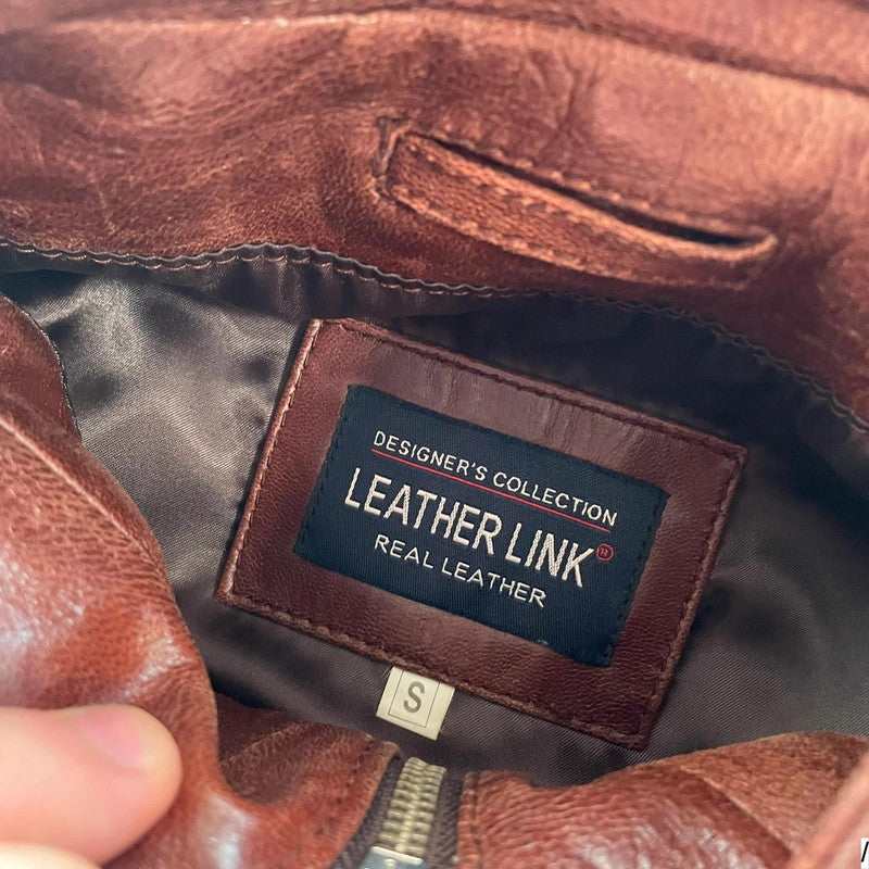 Vintage 00s Brown Leather jacket Fitted - Small