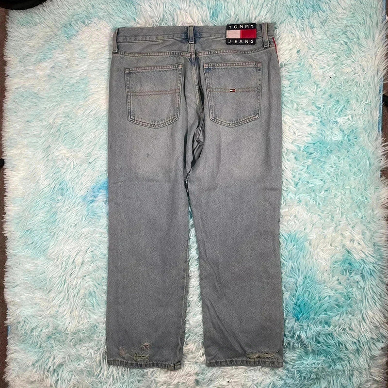 Blue Tommy Jeans Slim Boyfriend Cropped Jeans Taped - 30W 30L