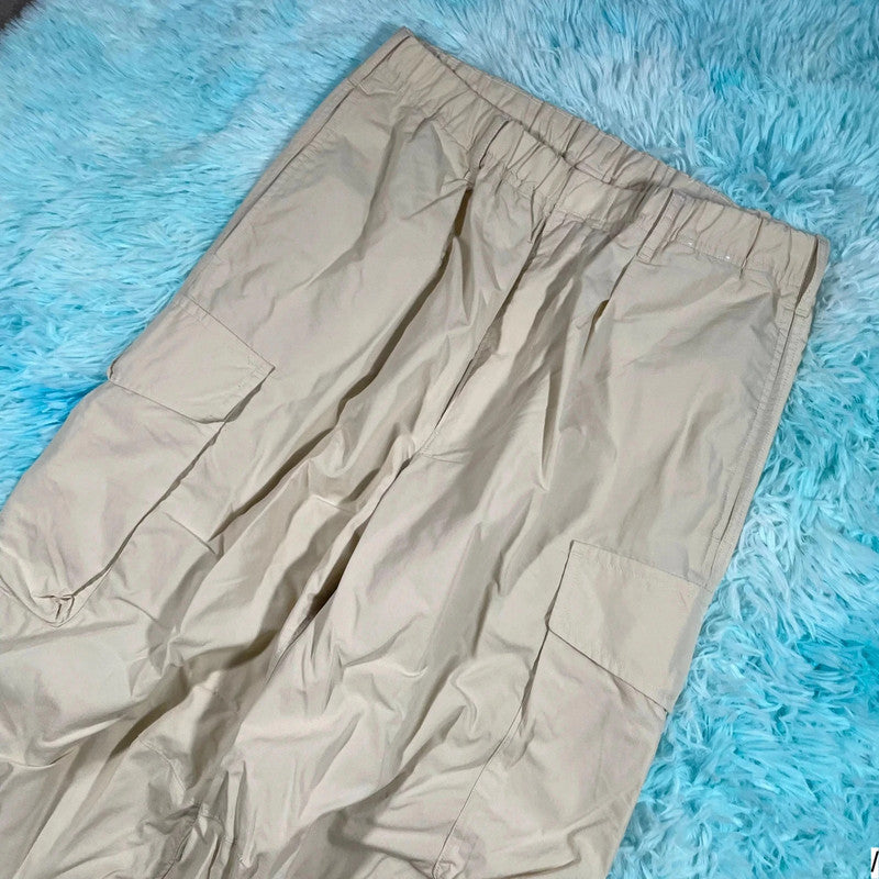 Beige Uniqlo Parachute Pants Nylon Cargo Bottoms - Medium