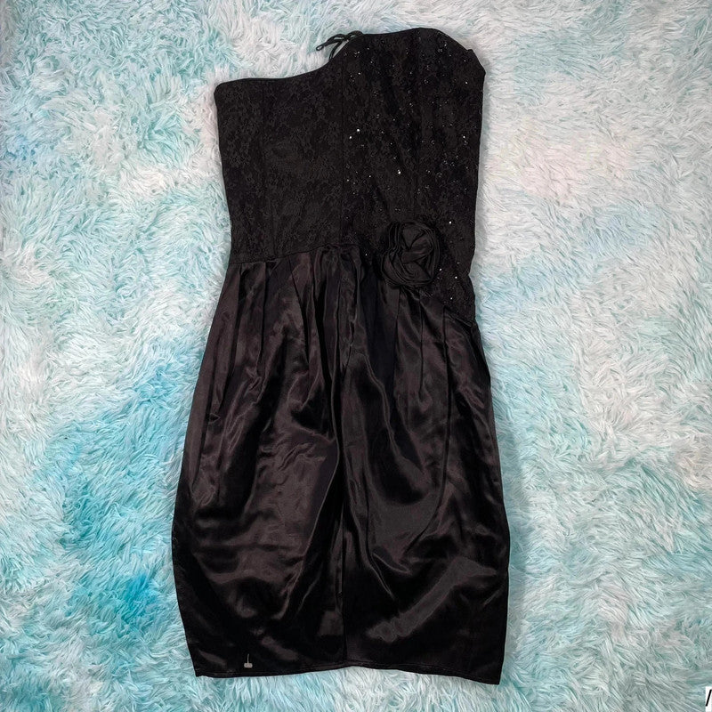 Vintage 80s Black Gunne Sax Strapless Dress - Size 7