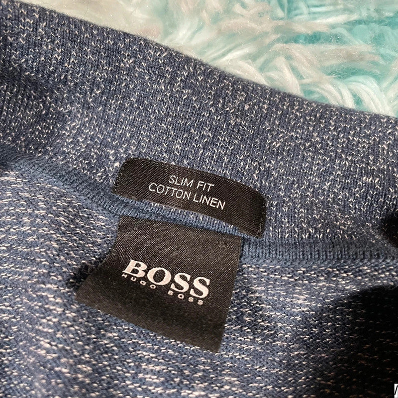 Blue Hugo Boss Cotton Linen Jumper - Large