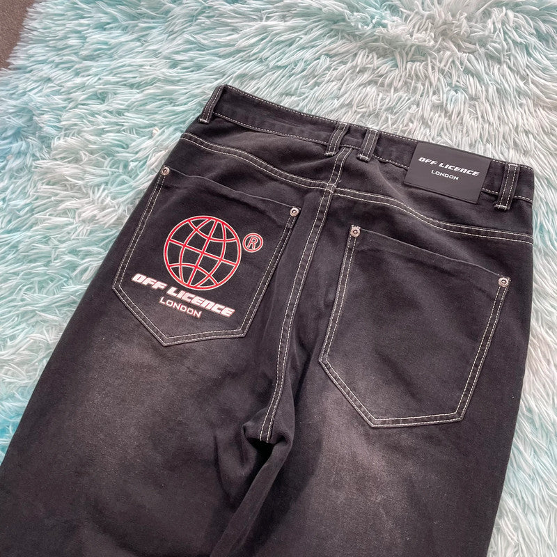 Black Off License Baggy Jeans - 30W L32