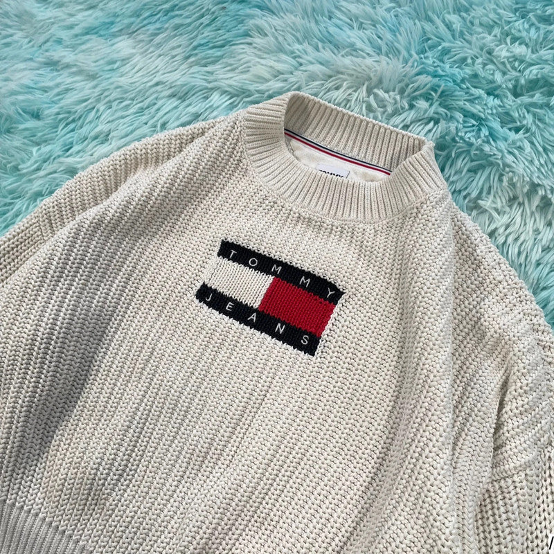 White Tommy Jeans Knitted Jumper Flag - Small
