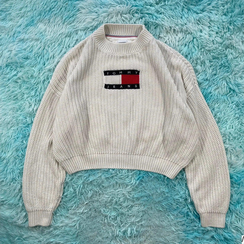 White Tommy Jeans Knitted Jumper Flag - Small