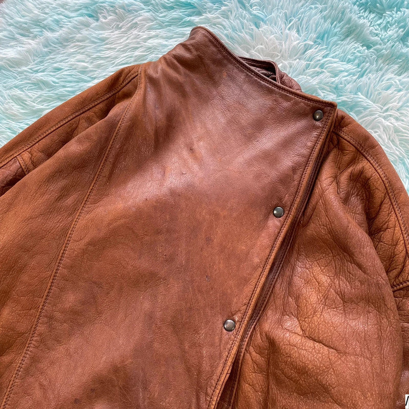 Vintage 90s Italian Leather Jacket Assymetric - Medium