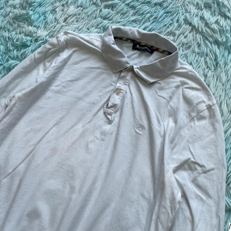 White Aquascutum Long Sleeve Polo Shirt - Medium