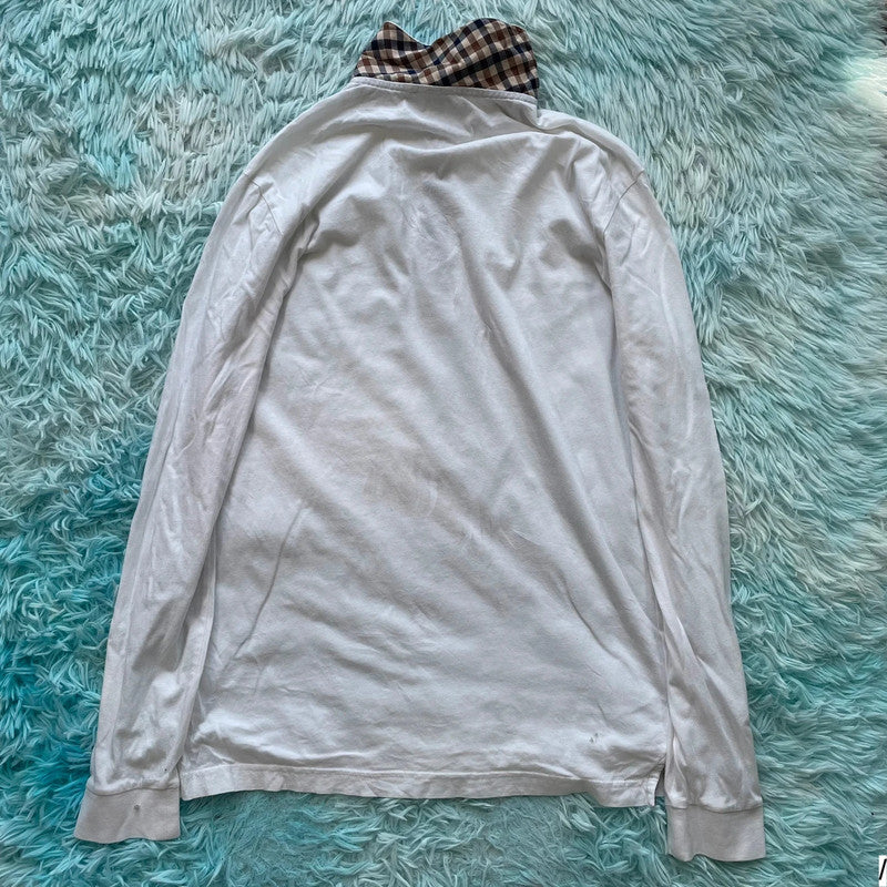White Aquascutum Long Sleeve Polo Shirt - Medium