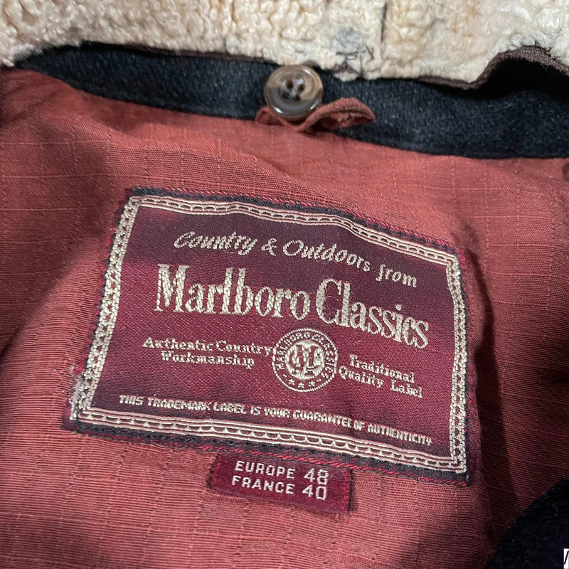 Vintage Black Marlboro Classic Wool Coat - XL