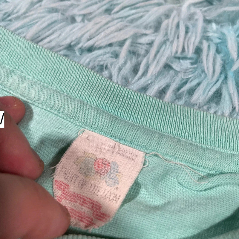 Vintage 90s Mint Green Blank T Shirt fruit of the Loom - Large