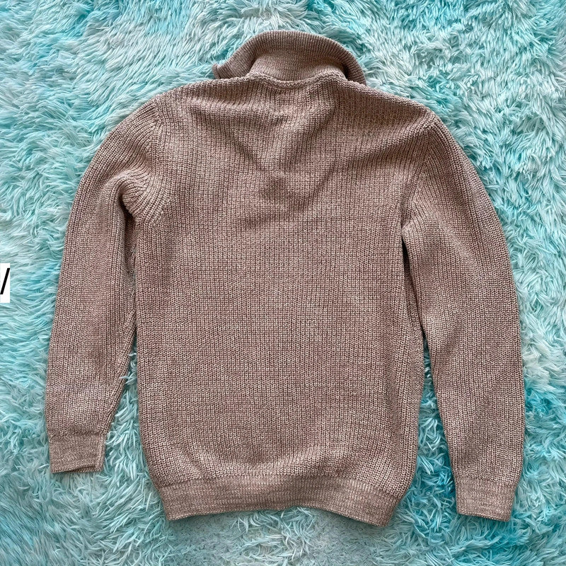 Beige Folk Knitted 1/4 Zip Jumper - XL