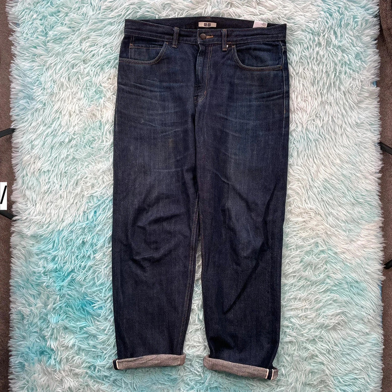 Navy Uniqlo Selvedge Jeans Straight Leg - W33 32L