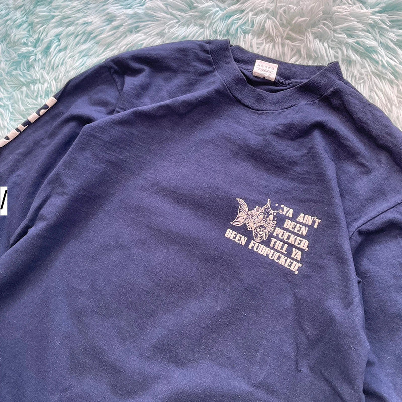 Vintage 80s Navy Fudpuckers Bar & Grill Graphic T Shirt - Large