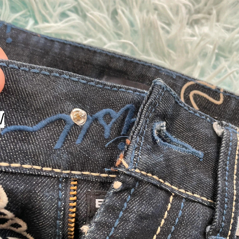 Navy Evisu Genes Jeans All Over Logo - -W32 L32