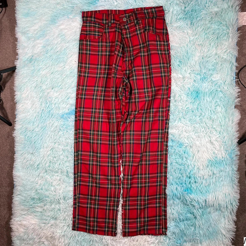 Vintage 90s Red Tartan Golf Trousers - 32W 32L