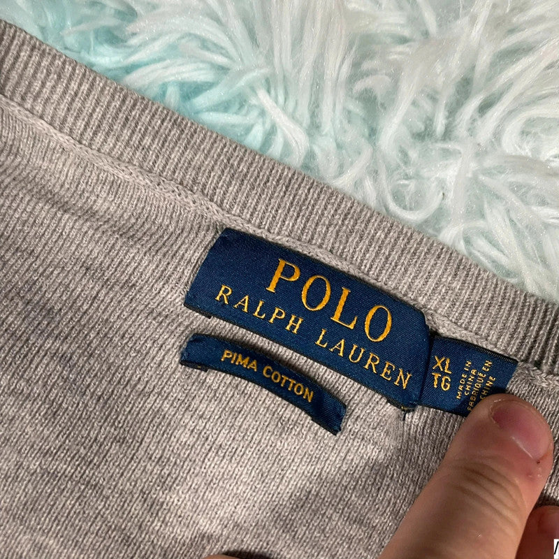 Grey Polo Ralph Lauren V Neck Jumper - XL