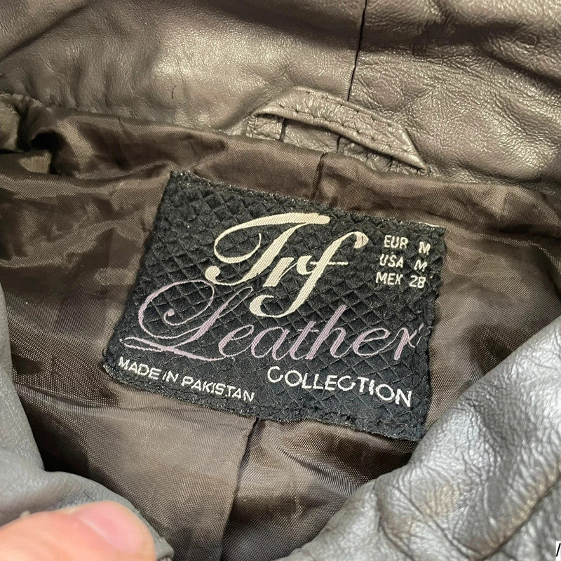 Vintage Dark Brown Leather Jacket Fitted - Medium