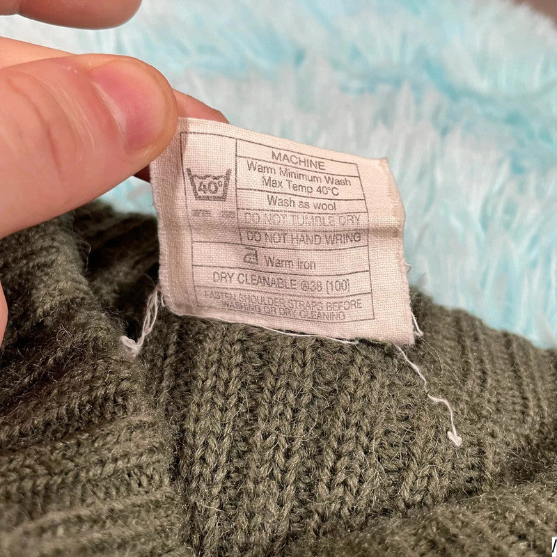 Vintage Khaki Military Army Knitted Jumper - Small