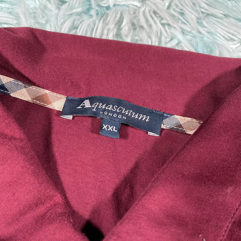 Maroon Aquascutum Long Sleeve Polo Shirt - XXL
